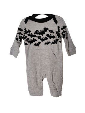 Wonder Nation Infant 0 to 3M Flock Bat Print Long Sleeve Halloween Theme Romper